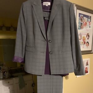 Gray & Purple Plaid Pants Suit